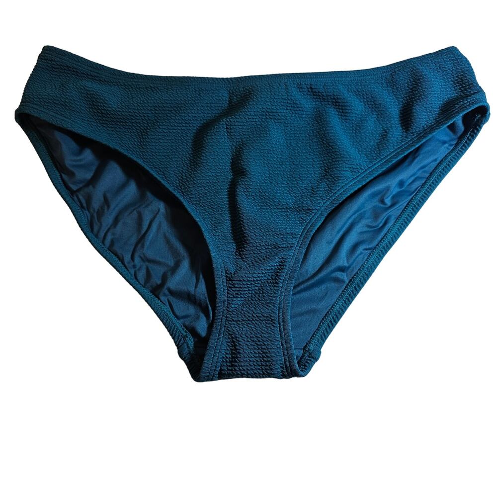 Andie Swim Womans size L The Bikini Bottoms in Ribbed Azur/Teal Medium Cut NEW
